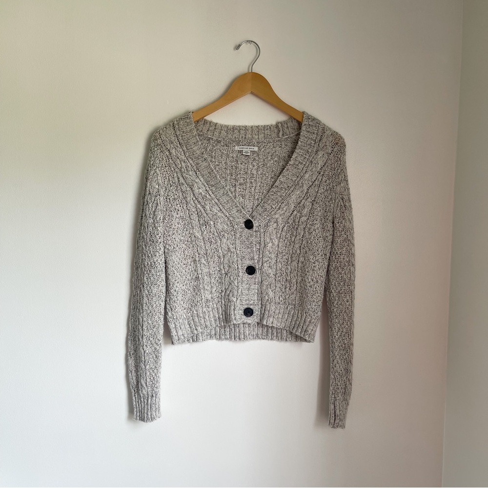 American Eagle - Knit Crop Cardigan - Gray - Size Medium